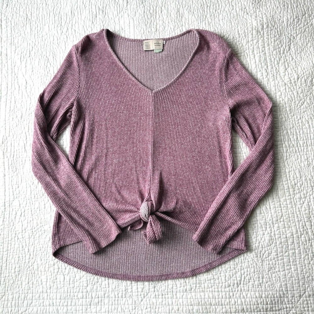 Anthropologie (Saturday Sunday)Purple V-Neck Tie-Front Sweater Size Medium